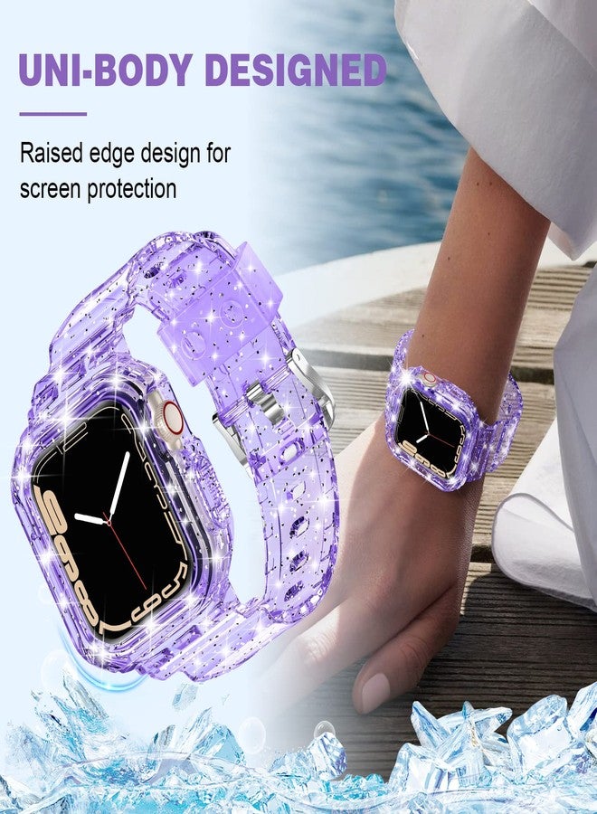 XYF Compatible for Crystal Clear Apple Watch Bands, 41mm 40mm 38mm Bumper Case for Men Women Jelly Sport Cover Strap for iWatch Ultra 3 2 Series 11 10 9 8 7 SE 6 5 4 3 (Glitter Purple, 38/40/41) - Image 5